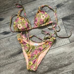 Wild Fable Floral Bikini Set in Peach and Olive